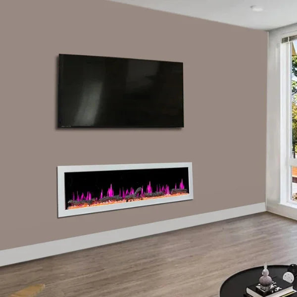 Litedeer Homes Gloria II 78" White Seamless Push-in Electric Fireplace With Smart App Control and 5 Unique Flame