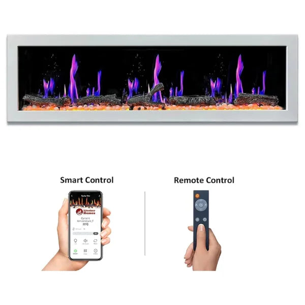 Litedeer Homes Gloria II 68" White Seamless Push-in Electric Fireplace With Smart App Control and 5 Unique Flame