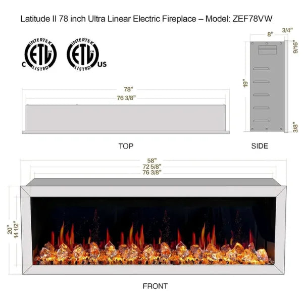 Litedeer Homes Gloria II 68" White Seamless Push-in Electric Fireplace With Smart App Control and 5 Unique Flame