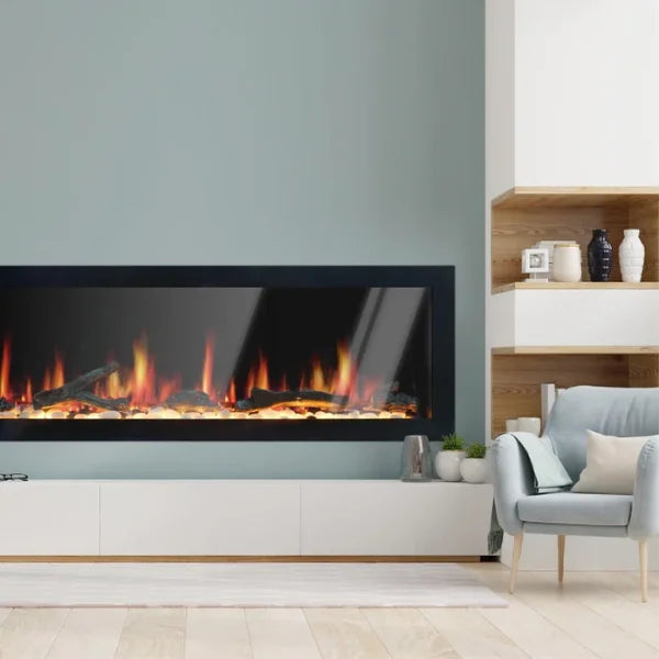 Litedeer Homes Latitude II 48" Seamless Push-in Electric Fireplace With App Driftwood Log & River Rock