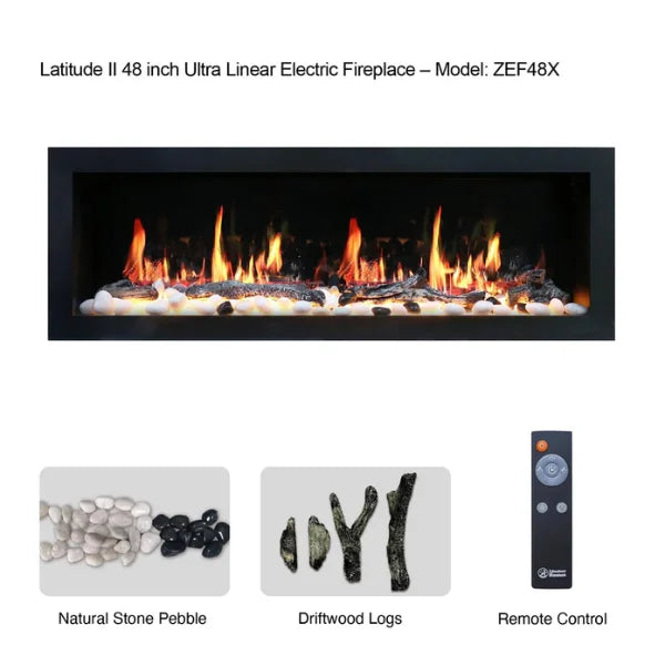 Litedeer Homes Latitude II 48" Seamless Push-in Electric Fireplace With App Driftwood Log & River Rock