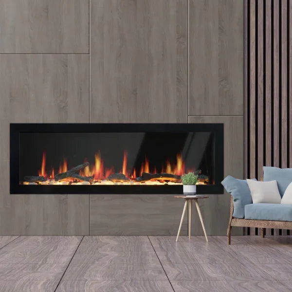 Litedeer Homes Latitude II 48" Seamless Push-in Electric Fireplace With App Driftwood Log & River Rock