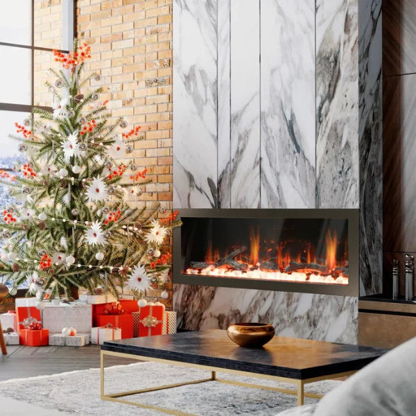 Litedeer Homes Latitude II 48" Seamless Push-in Electric Fireplace With App Driftwood Log & River Rock