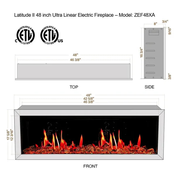 Litedeer Homes Latitude II 48" Seamless Push-in Electric Fireplace With Luster Copper Reflective Fire Glass
