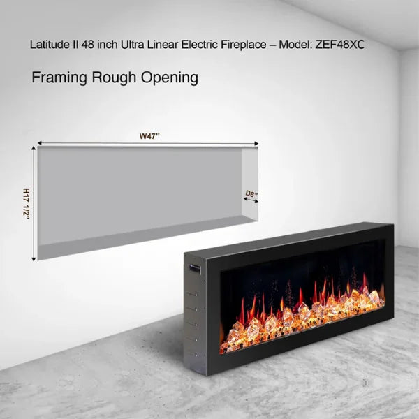 Litedeer Homes Latitude II 48" Seamless Push-in Electric Fireplace With Acrylic Crushed Ice Rocks