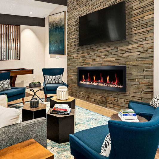 Litedeer Homes Latitude II 58" Seamless Push-in Electric Fireplace With Acrylic Crushed Ice Rocks