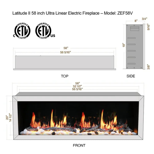 Litedeer Homes Gloria II 58" Silver Seamless Push-in Electric Fireplace