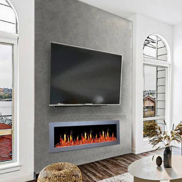 Litedeer Homes Gloria II 58" Silver Seamless Push-in Electric Fireplace