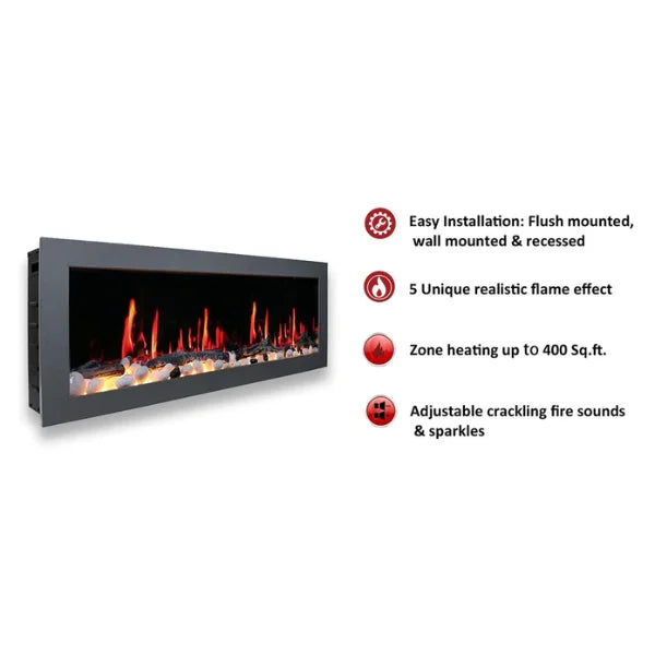 Litedeer Homes Gloria II 58" Silver Seamless Push-in Electric Fireplace