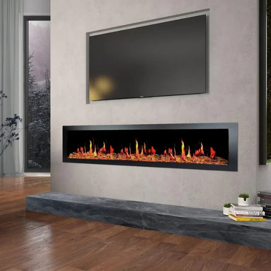 Litedeer Homes Latitude II 68" Seamless Push-in Electric Fireplace With Luster Copper Reflective Fire Glass