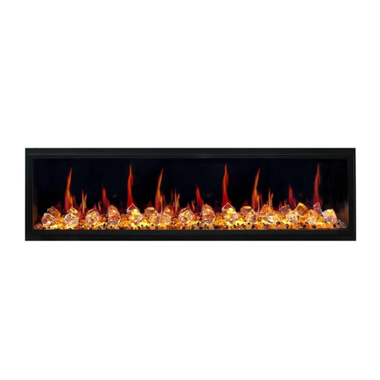 Litedeer Homes Latitude 75" Black Ultra Slim Built-in Linear Smart Electric Fireplace With Multicolor Acrylic Crushed Ice Rocks
