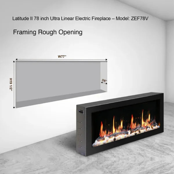 Litedeer Homes Latitude II 78" Seamless Push-in Electric Fireplace With App Driftwood Log & River Rock