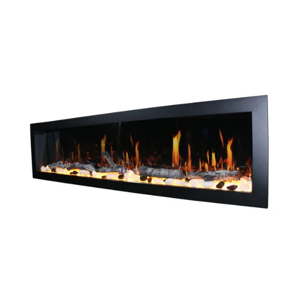 Litedeer Homes Latitude II 78" Seamless Push-in Electric Fireplace With App Driftwood Log & River Rock
