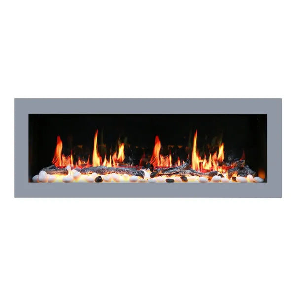Litedeer Homes Latitude II 78" Seamless Push-in Electric Fireplace With App Driftwood Log & River Rock