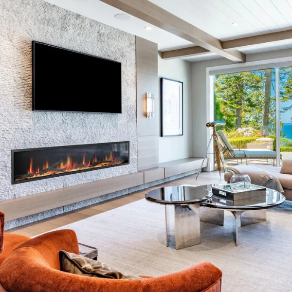 Litedeer Homes Latitude II 78" Seamless Push-in Electric Fireplace With App Driftwood Log & River Rock