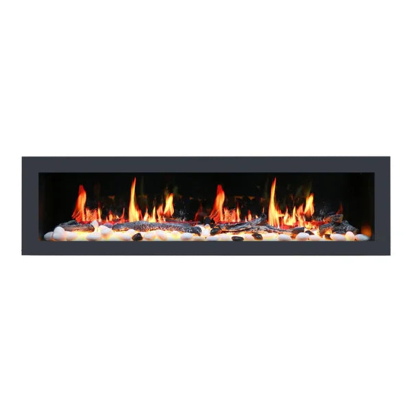 Litedeer Homes Latitude II 78" Seamless Push-in Electric Fireplace With App Driftwood Log & River Rock