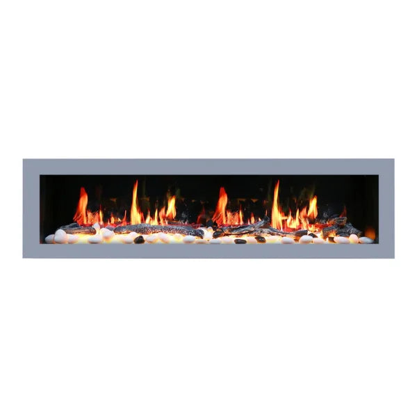 Litedeer Homes Latitude II 78" Seamless Push-in Electric Fireplace With App Driftwood Log & River Rock