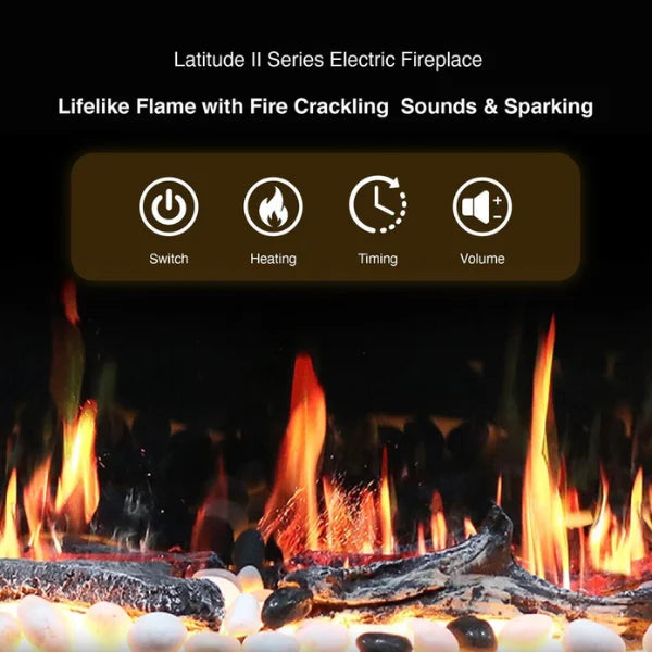 Litedeer Homes Latitude II 78" Seamless Push-in Electric Fireplace With App Driftwood Log & River Rock