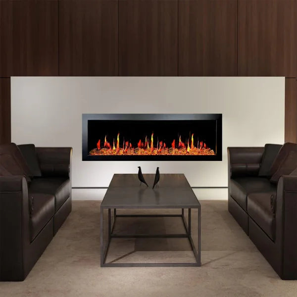 Litedeer Homes Latitude II 78" Seamless Push-in Electric Fireplace With Luster Copper Reflective Fire Glass