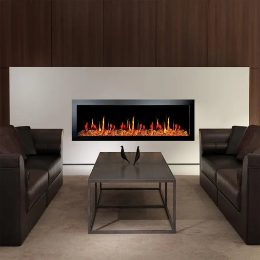 Litedeer Homes Latitude II 78" Seamless Push-in Electric Fireplace With Luster Copper Reflective Fire Glass