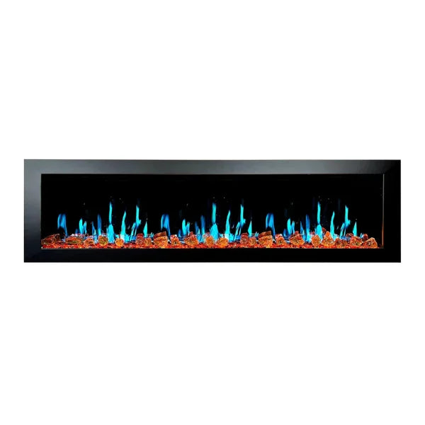 Litedeer Homes Latitude II 78" Seamless Push-in Electric Fireplace With Luster Copper Reflective Fire Glass