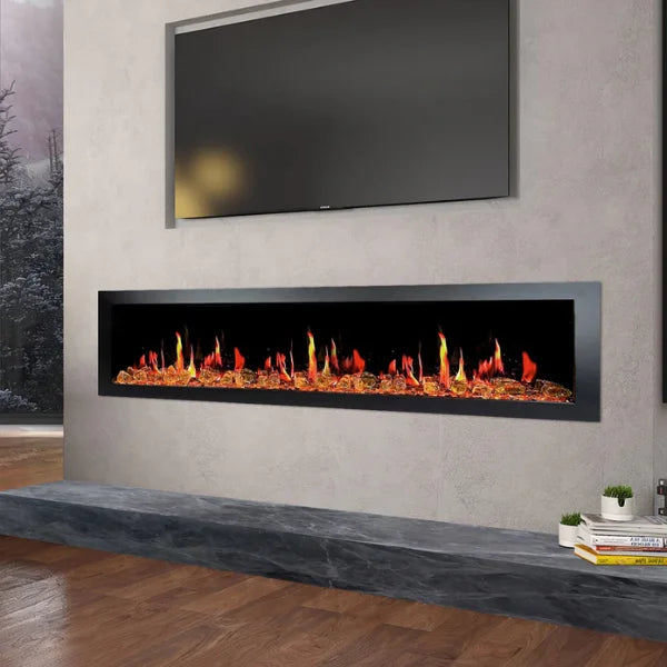 Litedeer Homes Latitude II 78" Seamless Push-in Electric Fireplace With Luster Copper Reflective Fire Glass