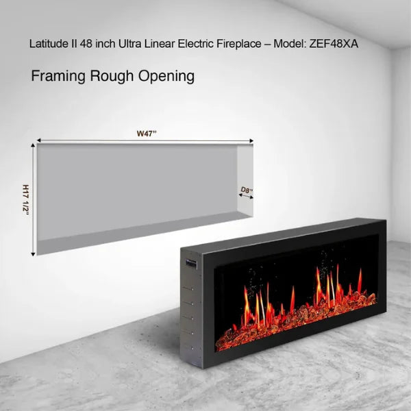 Litedeer Homes Gloria II 48" White Seamless Push-in Electric Fireplace With Reflective Fire Glass Reflective Fire Glass