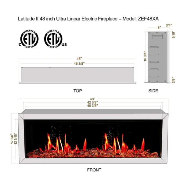 Litedeer Homes Gloria II 48" White Seamless Push-in Electric Fireplace With Reflective Fire Glass Reflective Fire Glass