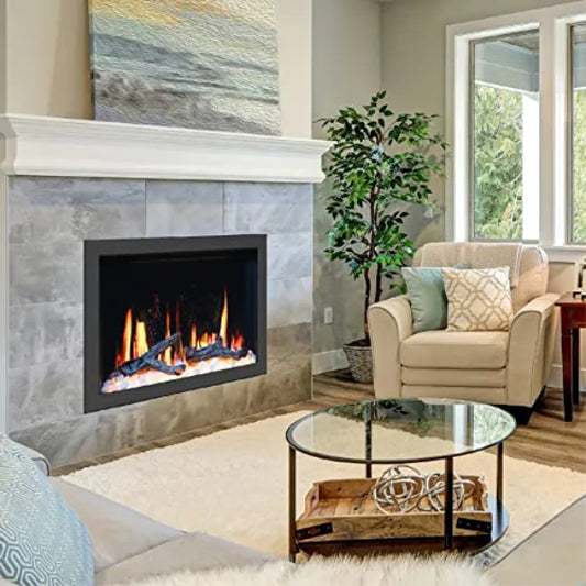 LiteStar 30" Original Smart Electric Fireplace Inserts With App Driftwood Log & River Rock