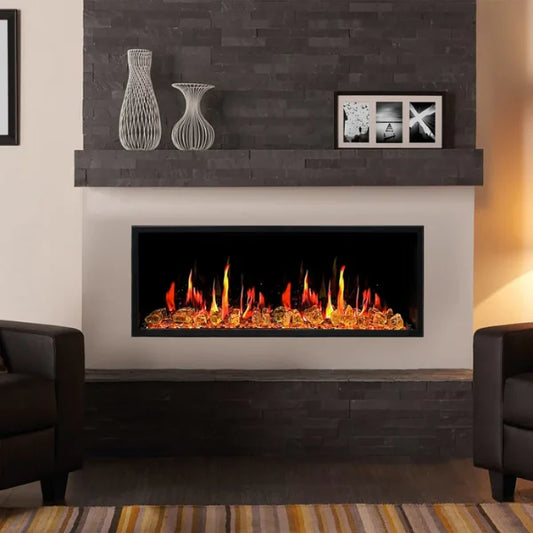 Litedeer Homes Latitude 45" Black Ultra Slim Built-in Linear Smart Electric Fireplace With Luster Copper Reflective Fire GlassA