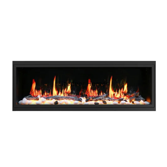 Litedeer Homes Latitude 55" Black Ultra Slim Built-in Linear Smart Electric Fireplace With Driftwood Log & River Rock