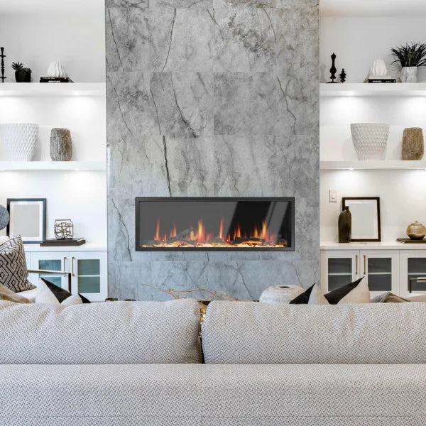Litedeer Homes Latitude 55" Black Ultra Slim Built-in Linear Smart Electric Fireplace With Driftwood Log & River Rock - ZEF55V