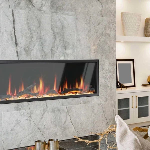 Litedeer Homes Latitude 55" Black Ultra Slim Built-in Linear Smart Electric Fireplace With Driftwood Log & River Rock - ZEF55V