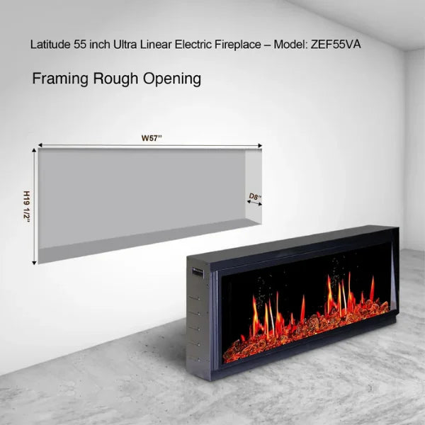 Litedeer Homes Latitude 55" Black Ultra Slim Built-in Linear Smart Electric Fireplace With Luster Copper Reflective Fire GlassA