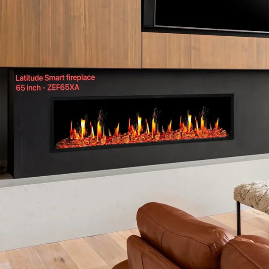 Litedeer Homes Latitude 65" Black Ultra Slim Built-in Linear Smart Electric Fireplace With Luster Copper Reflective Fire Glass