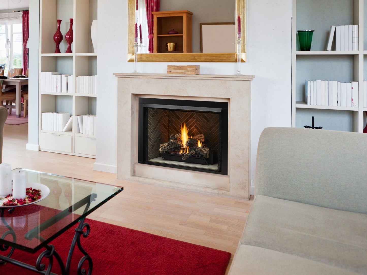 Lo-Rider 36" Circulating Clean Face Vent Free Gas Firebox with Multi-tonal Gray Traditional panels