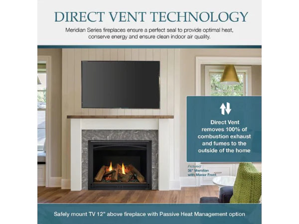 Majestic Meridian 42" Traditional Top/Rear Direct Vent Natural Gas Fireplace with IntelliFire Touch ignition System