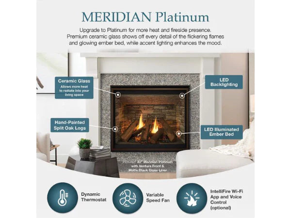 Majestic Meridian Platinum 42" Traditional Top/Rear Direct Vent Natural Gas Fireplace with IntelliFire Touch ignition System
