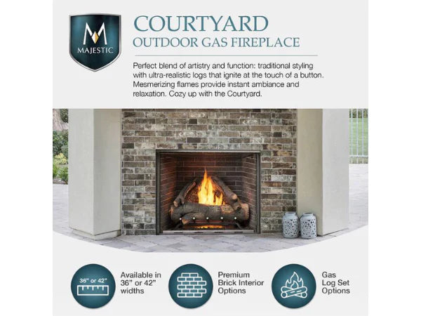 Majestic Courtyard 42" Traditional Outdoor Vent Free Natural Gas Fireplace with Traditional Stacked Concrete Refractory and IntelliFire Ignition System