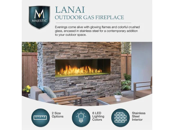 Majestic Lanai 60" Linear Contemporary Outdoor Vent Free Natural Gas Fireplace with Single-Sided IntelliFire Ignition System