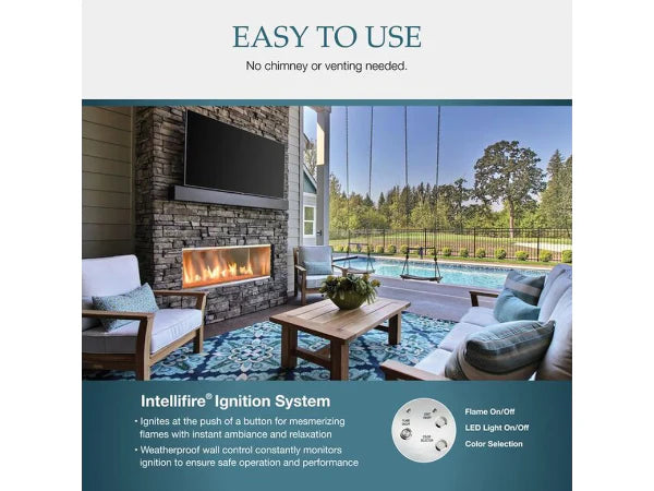 Majestic Lanai 60" Linear Contemporary Outdoor Vent Free Natural Gas Fireplace with Single-Sided IntelliFire Ignition System
