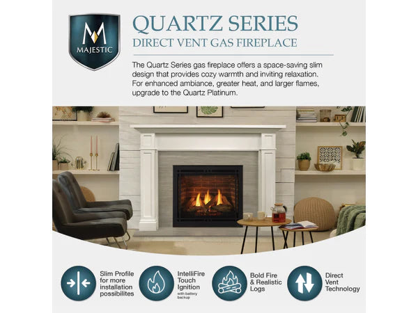 Majestic Quartz Platinum 36" Traditional Top/Rear Direct Vent Natural Gas Fireplace with IntelliFire Touch Ignition System