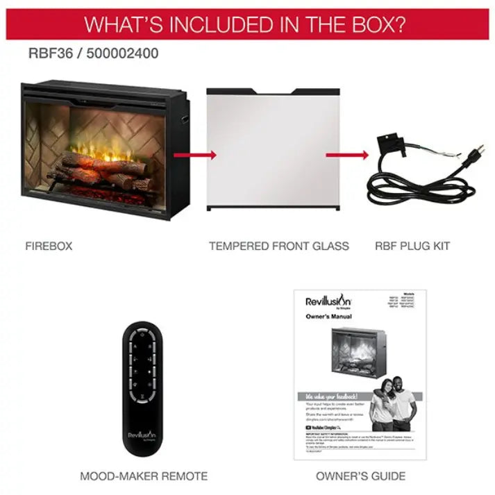 Dimplex Revillusion Weathered Concrete 36" Built-In Electric Firebox With Single Pane Glass & Plug Kit - 500002401 (RBF36WC-FG)