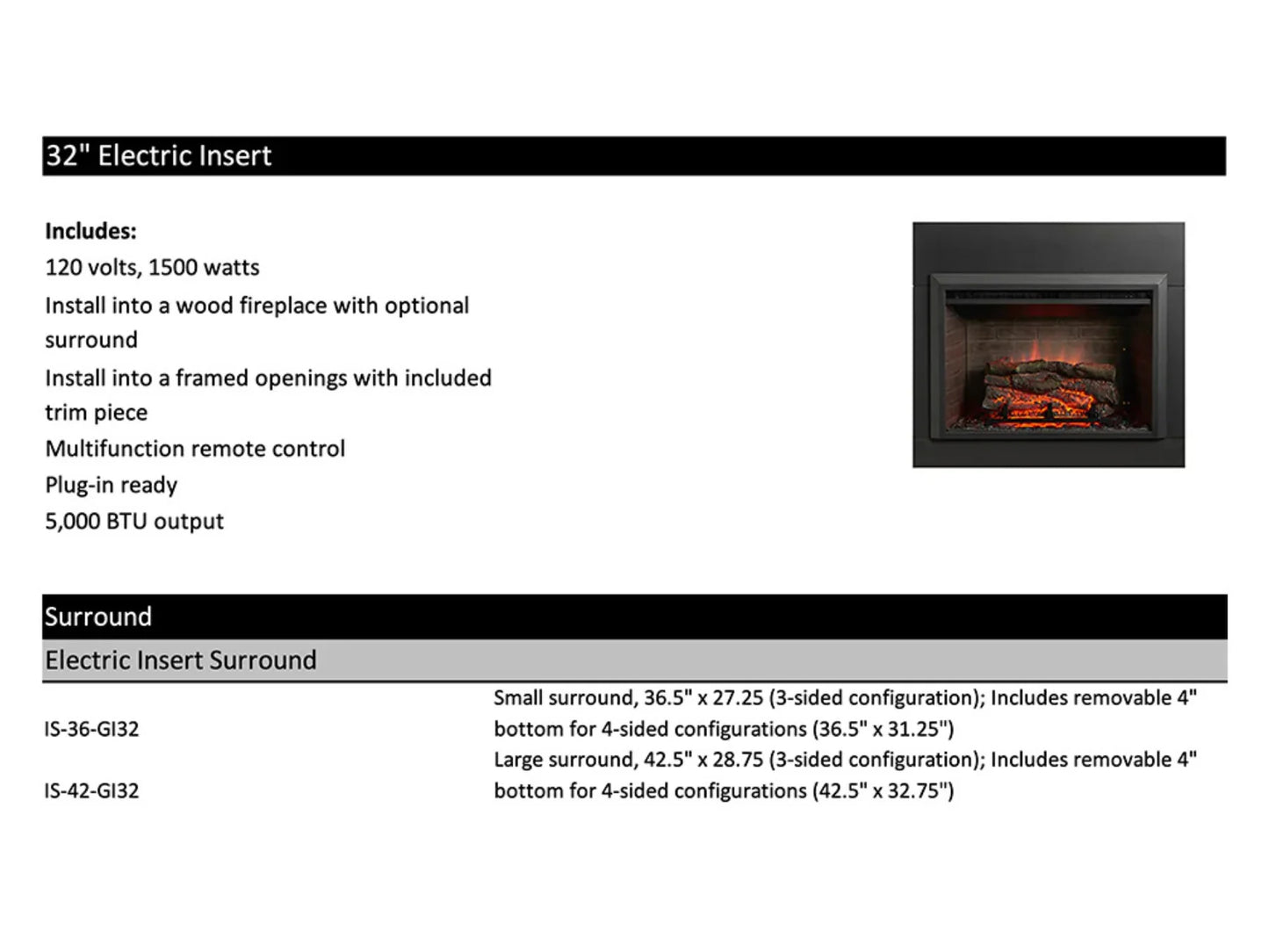 SimpliFire 32" Electric Insert - GI-32-ZC