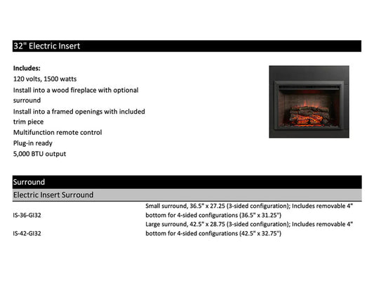 SimpliFire 32" Electric Insert - GI-32-ZC
