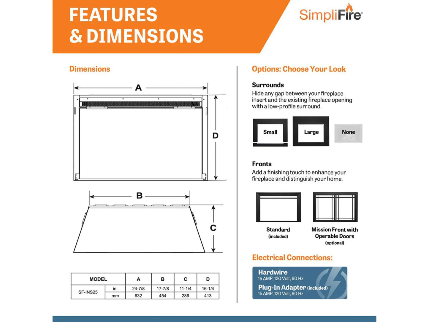 SimpliFire 25" Built-in Electric Fireplace Insert