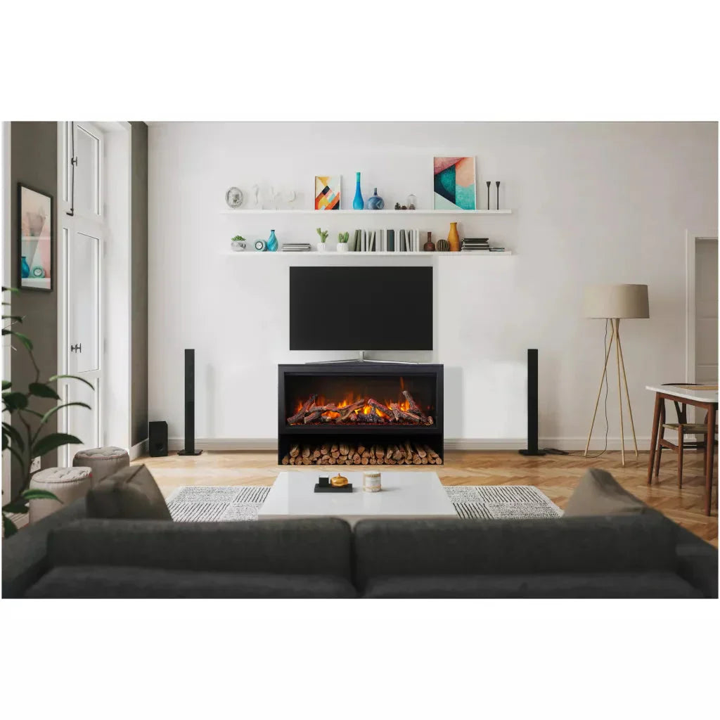 Amantii Black Contemporary Pedestal Display With Storage Compartment For TRD 30" Fireplace | TRD-30-BLK-PDS