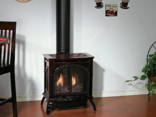 Empire Hearth Spirit 28" Direct Vent Medium Cast Iron Gas Stove in Porcelain Mahogany with Millivolt Control and On/Off Switch
