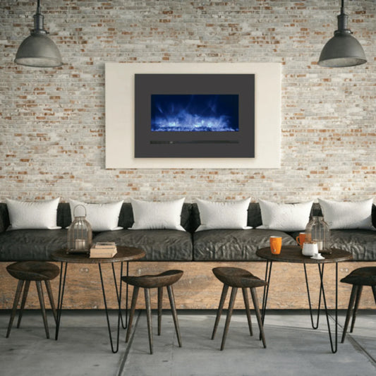Linear Series 26" Wall Mount or Flush Mount Electric Fireplace With Steel Surround & Glass Media