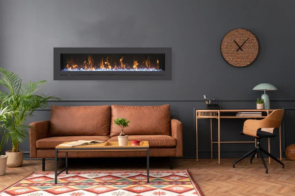 Linear Series 72" Wall Mount or Flush Mount Electric Fireplace With Steel Surround & Glass Media